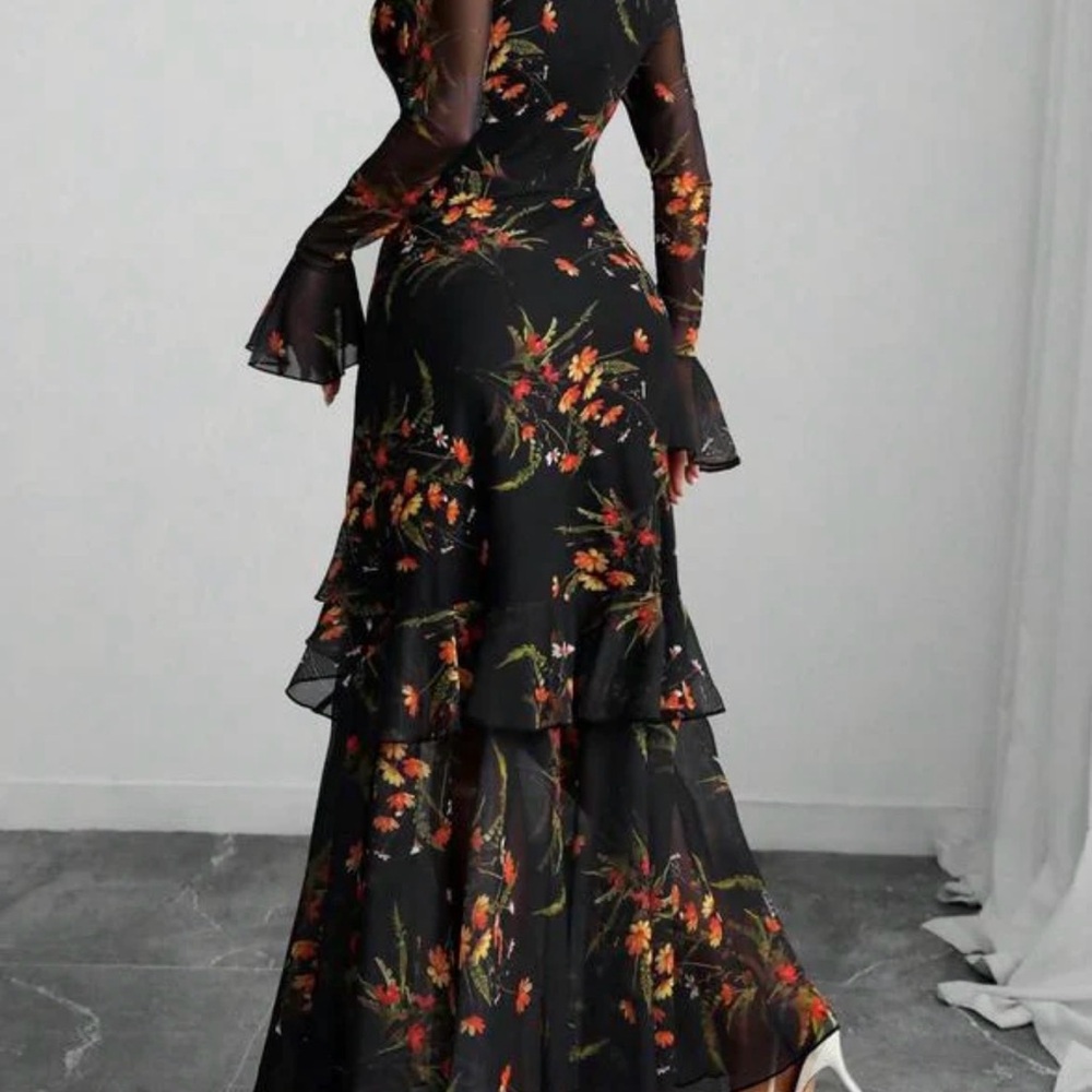 Aveline New York Seraphina Floral  Black Dress